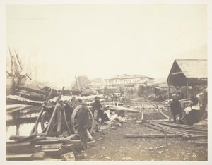 Local de desembarque, armazéns dos caminhos-de-ferro, Balaklava de Roger Fenton