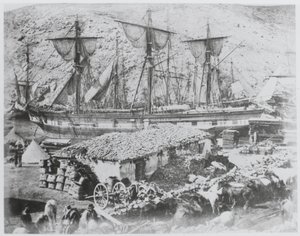 O cais de gado no porto de Balaklava de Roger Fenton