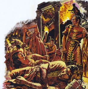 Pompeia durante a erupção do Vesúvio (litografia a cores)