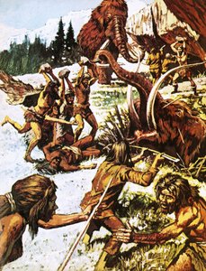 Homens pré-históricos a atacar mamutes de Roger Payne