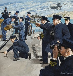 Winston Churchill (1874-1965) em Cena Naval (guache sobre papel)