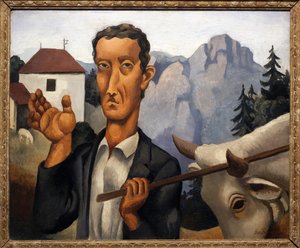 O veado. Pintura de Roger de La Fresnaye (1885-1925), óleo sobre madeira de Roger de La Fresnaye