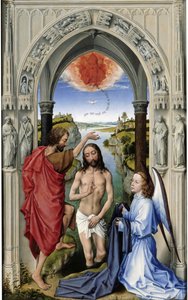 O Batismo de Cristo O Altar de São João, painel do meio, ca 1455 de Rogier van der Weyden