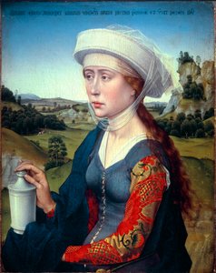 Tríptico da família Braque: Representação de Santa Maria Madalena (painel direito do tríptico Braque), ca. 1450 (óleo sobre madeira) de Rogier van der Weyden