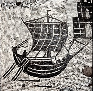 Um navio no porto de Óstia (mosaico de Roman