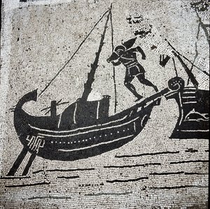 Um navio de Cagliari retornando ao porto de Ostia (mosaico de Roman