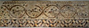 Roma Antiga: mosaico das estações representando flores e animais. Do pátio da vila Constantina de "Daphne". De Antioch (atual Antakya) na Turquia 325-330 AD. Paris, Museu do Louvre de Roman