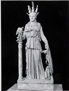 Athena Parthenos, cópia de um original do século V de Phidias (c.500-c.432 a.C.) (mármore) (foto a p/b) de Roman