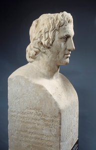 Busto de Alexandre o Grande, conhecido como "Hermes Azara", obra romana depois de uma estátua de bronze de Lysippe. Cerca de 330 AC. Paris, Museu do Louvre de Roman