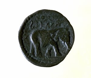 Uma moeda de Cartago representando um elefante. Século III ou II a.C. de Roman