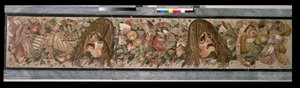 Painel decorativo retratando máscaras teatrais, da Casa do Fauno, Pompéia (mosaico) de Roman
