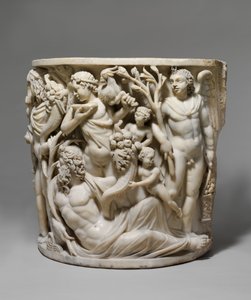 Detalhe do sarcófago de mármore com o Triunfo de Dionysos e as Estações, c.260-270 d.C. (mármore) de Roman