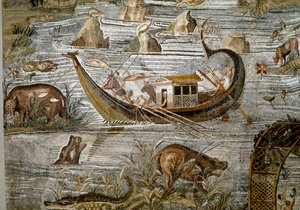Detalhe do mosaico nilótico do Preneste (Palestrina) do santuário da deidade da Fortuna Primigênia, 80 a.C. de Roman