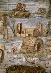 Detalhe do mosaico nilótico do Preneste (Palestrina) do santuário da deidade da Fortuna Primigênia, 80 a.C. de Roman