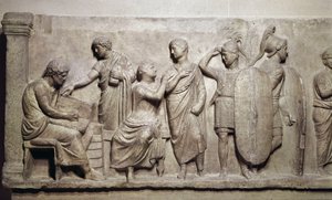 Domitius Achenobarbus, detalhe do registro de cidadãos e sacrifício ao deus Marte, c. 100 a.C. (mármore) de Roman