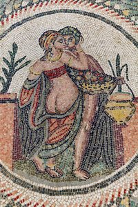 Eros e Psique. Século III - IV. Villa romana de Casale, Sicília (mosaico) de Roman