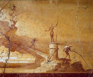 Cena de pesca Pormenor de um fresco monocromático de Herculanum (Ercolano) do século I a.C. Museo Archeologico Nazionale de Nápoles n. 9493 de Roman