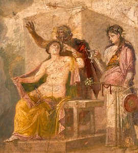 Fresco com um tema erótico representando uma cena Dionisíaca, de Pompeia (Património Mundial da UNESCO) de Roman