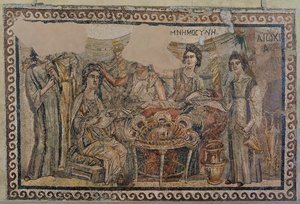Simpósio funerário, da necrópole de Antioquia, final do século IV DC (mosaico) (ver também 3929775) de Roman