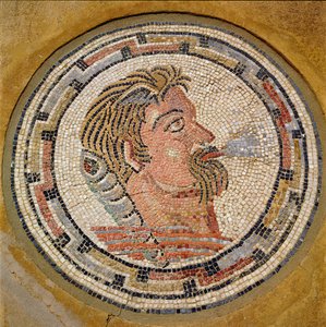 Cabeça de um homem, mosaico romano da casa de Orfeu, século 3 dC (mosaico) de Roman