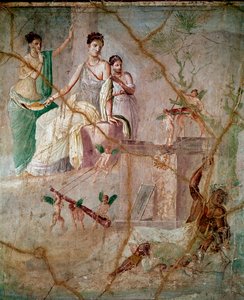 Heracles e Omphale (hércules e Omphale) Afresco romano do 3º Pompéio de Pompeia (Fresco de Pompeia) 40-60 d.C. Dim 88x103 cm Conservado no Museu Nacional de Arqueologia de Nápoles Itália de Roman