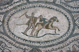 Hércules e a rainha Amazonas, do chão da &39;Casa de Hércules&39; (mosaico) de Roman