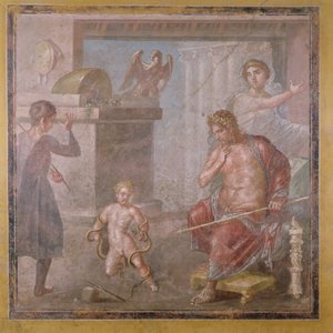 Hércules estrangulando as serpentes quando criança, Casa dei Vettii, c.50-79 dC de Roman