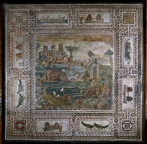 Hippopotamus caçar no Nilo (mosaico) de Roman
