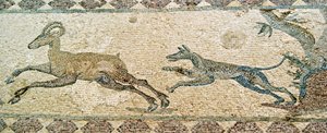 Cena de caça, casa de Dionísio, Paphos, Chipre (mosaico) de Roman