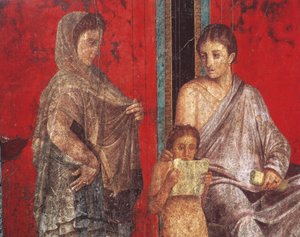 Ritos de iniciação ao culto de Dionísio, afresco da Villa Dei Mysteri de Roman