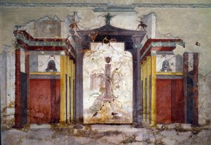 Vista interior dos frescos da sala das máscaras de Roman