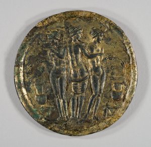 Espelho com Representação das Três Graças, século II (Prata, bronze dourado) de Roman