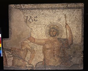 Mosaico da Casa de Menandro com Zeus, século III a IV (calcário e tesselas de mármore) de Roman
