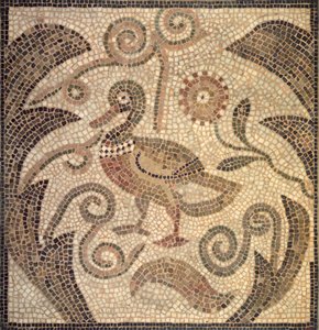 Mosaico de um pato voltado para a esquerda em videiras (pedra e argamassa) de Roman
