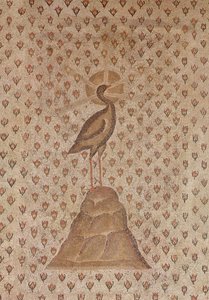 Pavimento de mosaico, detalhe de motivo central representando uma fénix sobre uma cama de botões de rosa, a partir do pátio de uma villa em Daphne, Antioquia, Romano, final do século V aC e detalhes em mosaico de pedra calcária de 1 de Roman