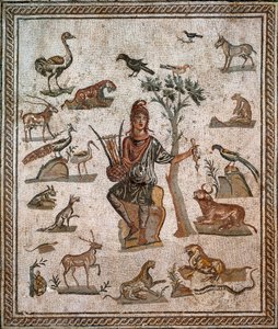 Orfeu rodeado de animais, século II de Roman
