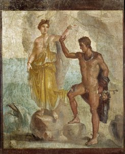 Perceba o libertador Andromede. Fresco 98x120cm. Provenant de la Maison des Dioscures (Casa dos Dioscuri) a Pompei. 300 ap JC. Museu Nacional de Arqueologia, Nápoles (Musee archeologique de Nápoles). ©Raffael/Leemage de Roman