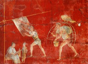 Pilar afresco representando a fabricação de lã, de Pompéia, Fullonica de Veranio Ipseo de Roman
