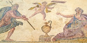 Poseidon e Amymone, casa de Dionísio, Paphos, Chipre (mosaico) de Roman