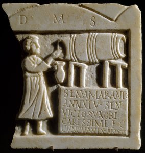 Relevo representando uma Cena de Taberna (mármore) de Roman