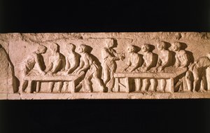 Alívio retratando a padaria, do túmulo de Eurysaces the Baker, em Porta Maggiore, Roma, 50-20 AC de Roman