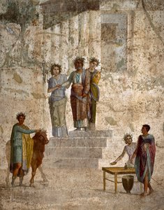 Arte Romana: “” Jason de frente para seu tio Pelias ”” Afresco romano do 3º estilo de Pompeia do local de Pompeia. 40-60 DC. Nápoles (fresco) de Roman