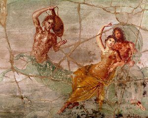 Arte Romana: "Neptuno, Poseidon e Anfitrito" fresco romano de Pompéia, Itália (anfitrito de Neptuno Poseidon, fresco de Pompéia) 60-80 d.C. de Roman