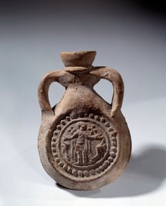 Arte Romana: Lâmpada de elogio em terracota com pé representando um santo. Século IV d.C. Paris, Museu do Louvre de Roman
