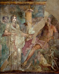Arte Romana: "O casamento de Zeus e Hera no Monte Ida" fresco romano do local da casa do Poeta Trágico em Pompéia. Século I d.C. Nápoles, Museo Archeologico Nazionale - arte romana: O casamento de Zeus e Hera no Monte Ida. Afresco romano de de Roman