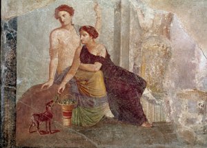 Arte Romana: "Duas mulheres brincando com uma cabra" Fresco do século I AC. Paris, Museu do Louvre de Roman