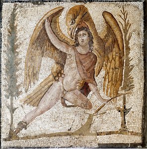 Arte romana: "Ganímedes é tirado por uma águia" Mosaico de uma vila da família do Imperador Septius Severe. Fim do século II depois de JC. Roma, Museo Nazionale Romano de Roman