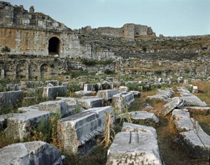 Arte romana, período helenístico: o teatro de Miletus. Século II. Turquia de Roman