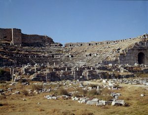 Arte romana, período helenístico: o teatro de Miletus. Século II. Turquia de Roman