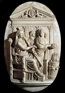 Arte romana: uma cena de sacrifício em Vesta (Hestia) de Villa Albani (baixo relevo) de Roman